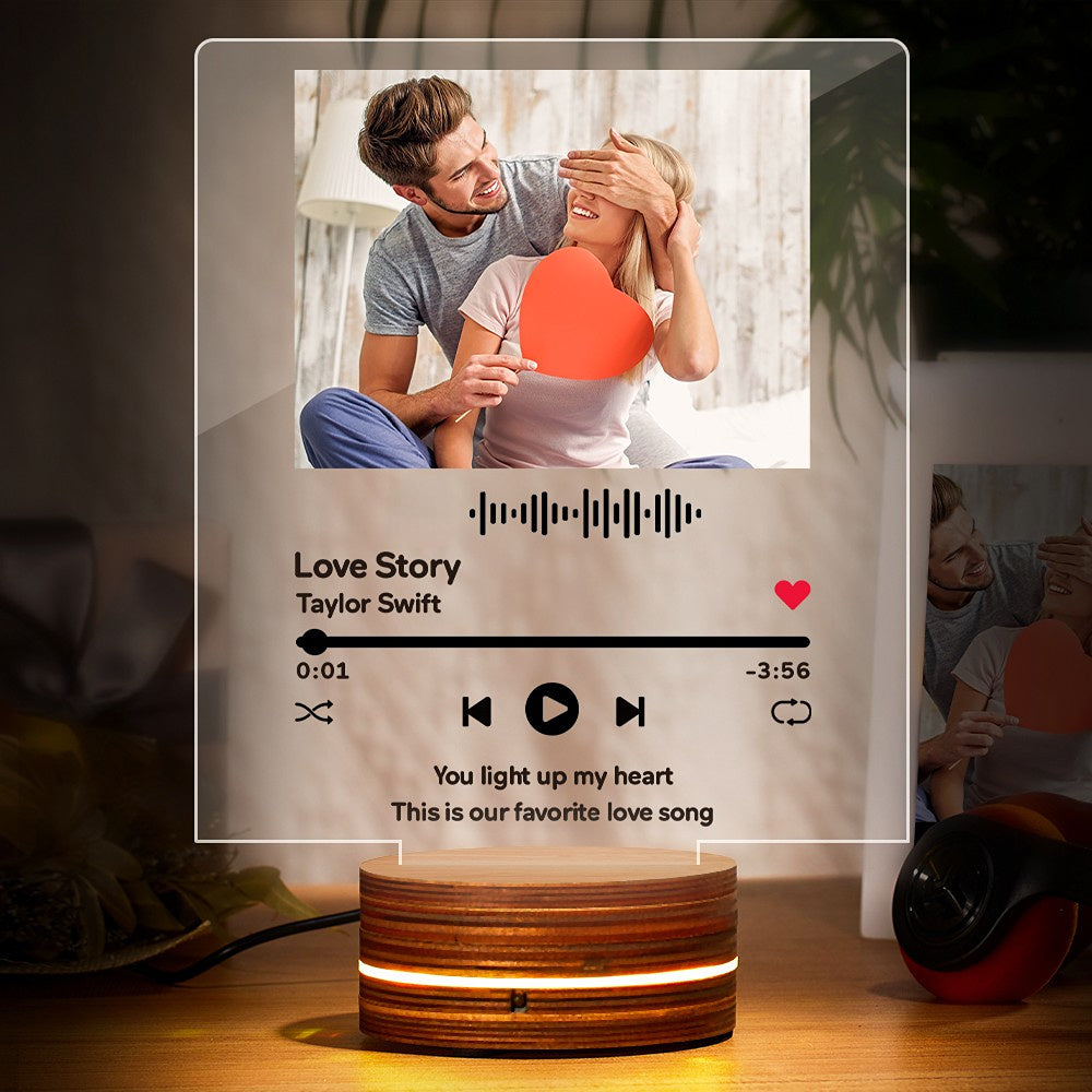 litzzy Personalized Scannable Music Code Acrylic Keychain/ Plaque/ Night Light Acrylic Plaque Plaque With 7 Colors Led Base-Black-6.3*8.2inch-1  