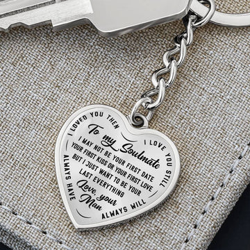 litzzy Personalized Necklace - To My Soulmate - Last Everything - Heart Pendant Keychain - Necklace Gift For Her, Wife, Girlfriend, Anniversary, Wedding, Valentine, Birthday with Message Card Jewelry Graphic Heart Keychain (Silver) No 