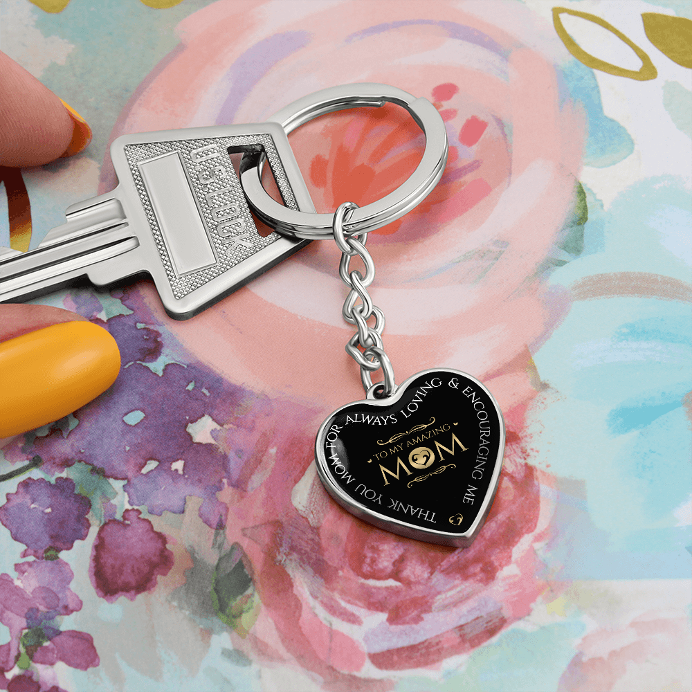 litzzy To My Amazing Mom - Graphic Heart Keychain - Litzzy Mother's Day Gifts Necklace Jewelry   