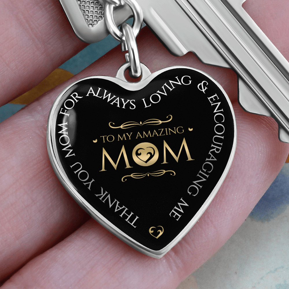 litzzy To My Amazing Mom - Graphic Heart Keychain - Litzzy Mother's Day Gifts Necklace Jewelry   