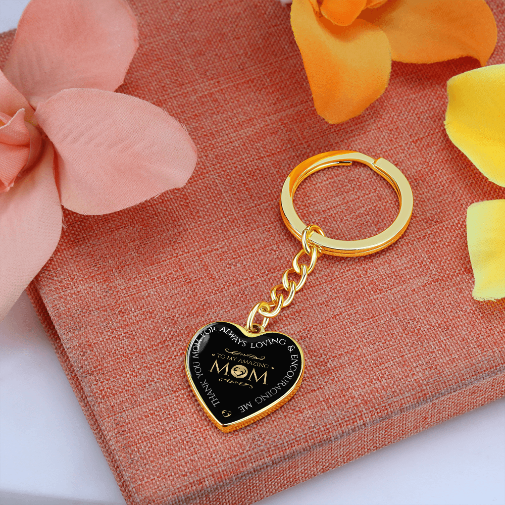 litzzy To My Amazing Mom - Graphic Heart Keychain - Litzzy Mother's Day Gifts Necklace Jewelry   