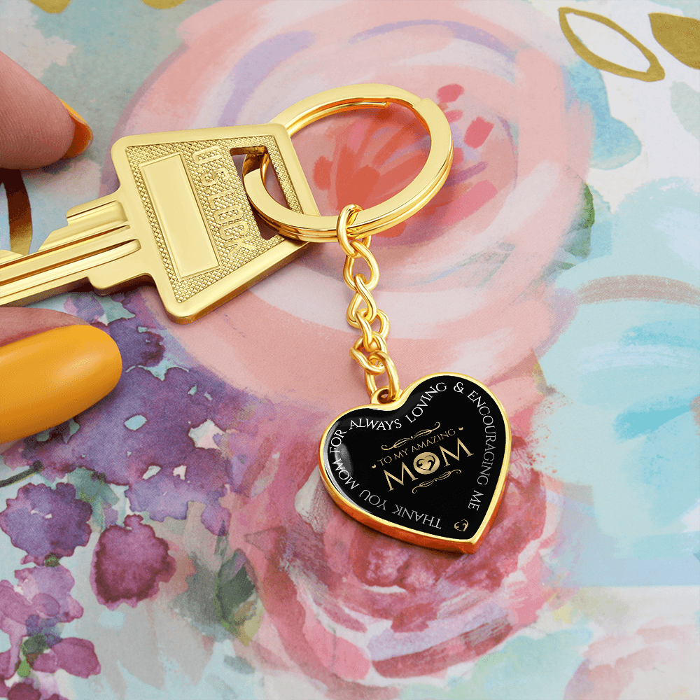 litzzy To My Amazing Mom - Graphic Heart Keychain - Litzzy Mother's Day Gifts Necklace Jewelry   