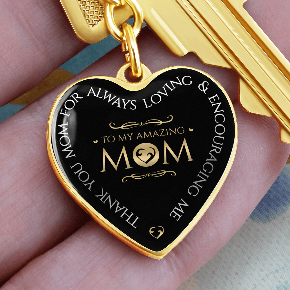 litzzy To My Amazing Mom - Graphic Heart Keychain - Litzzy Mother's Day Gifts Necklace Jewelry   