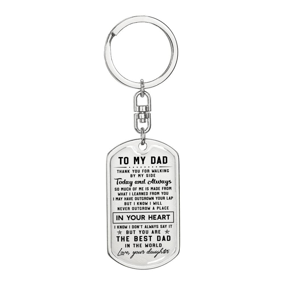 litzzy To my Dad Thank you for walking by my side - Dog Tag Pendant Keychain Jewelry Dog Tag with Swivel Keychain (Steel) No 