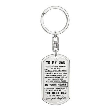 litzzy To my Dad Thank you for walking by my side - Dog Tag Pendant Keychain Jewelry Dog Tag with Swivel Keychain (Steel) No 