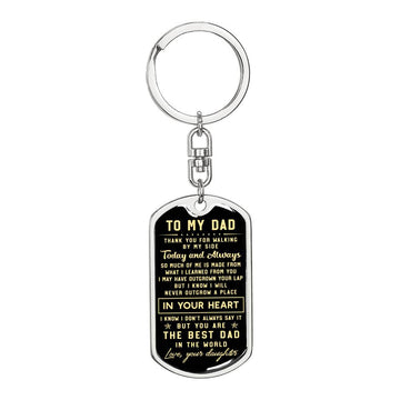 litzzy To my Dad Thank you for walking by my side - Dog Tag Pendant Keychain Jewelry Dog Tag with Swivel Keychain (Steel) No 