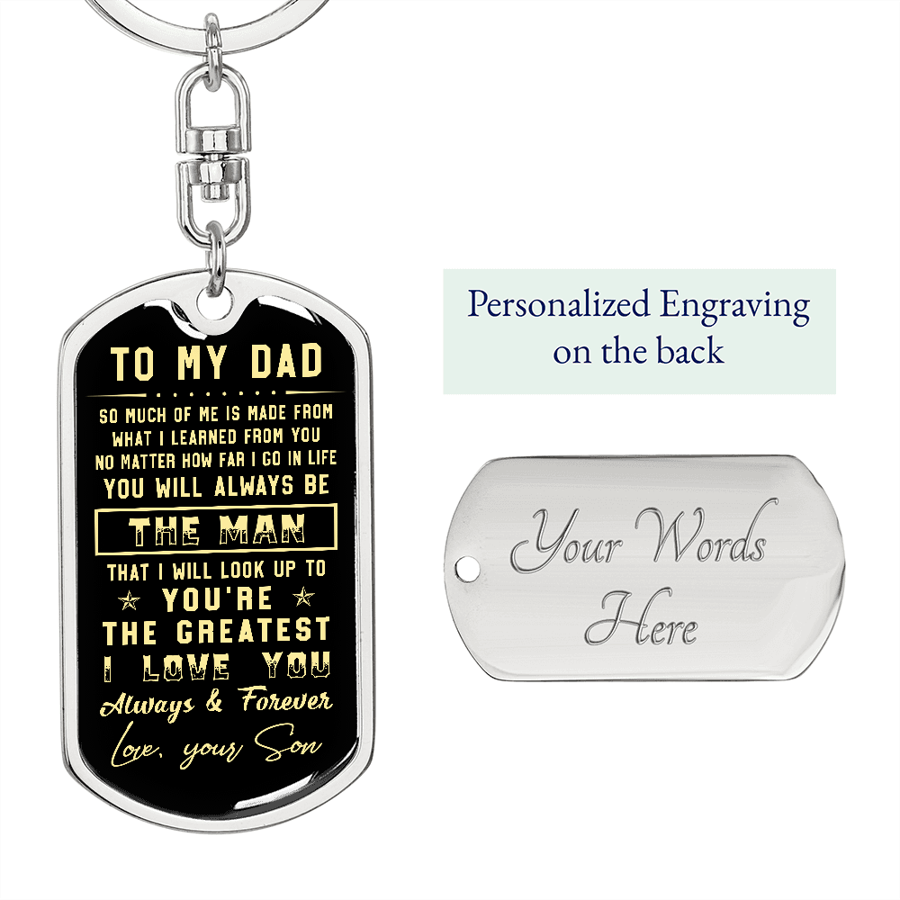 litzzy To my Dad - Father's Day Gift from Son - Graphic Dog Tag Keychain Jewelry Dog Tag with Swivel Keychain (Steel) Yes 