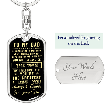 litzzy To my Dad - Father's Day Gift from Son - Graphic Dog Tag Keychain Jewelry Dog Tag with Swivel Keychain (Steel) Yes 
