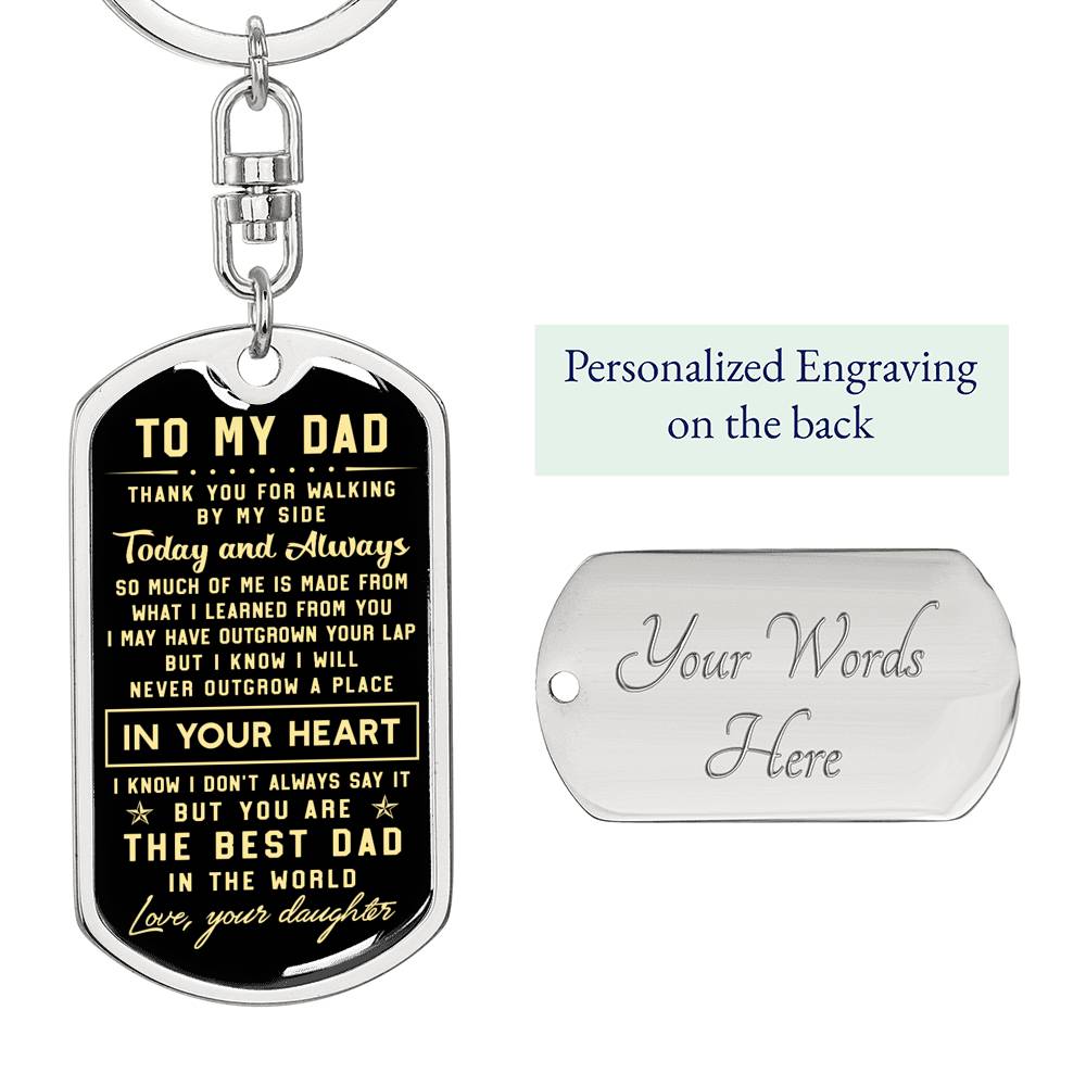 litzzy To my Dad Thank you for walking by my side - Dog Tag Pendant Keychain Jewelry Dog Tag with Swivel Keychain (Steel) Yes 