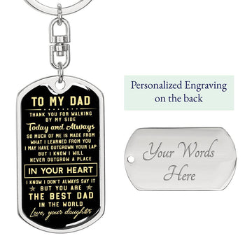 litzzy To my Dad Thank you for walking by my side - Dog Tag Pendant Keychain Jewelry Dog Tag with Swivel Keychain (Steel) Yes 