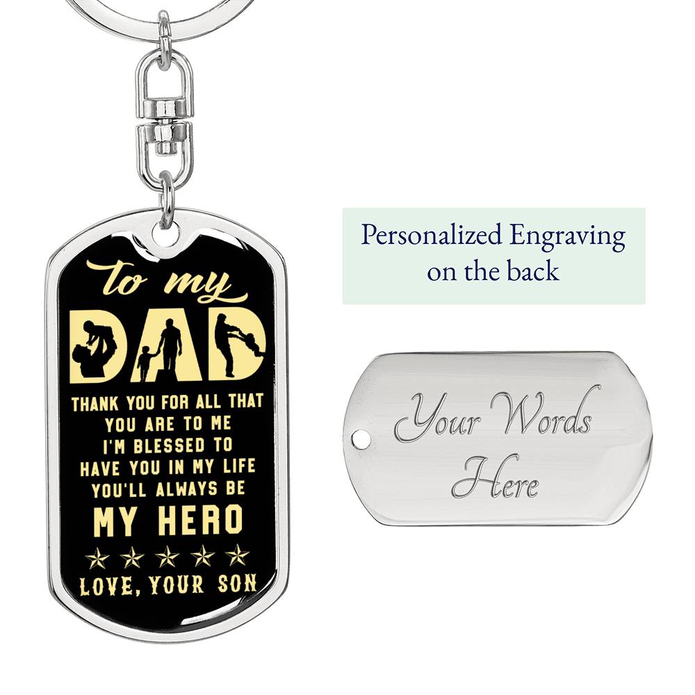 litzzy To my Dad Father's Day Gift from Son - Dog Tag Pendant Keychain Jewelry Dog Tag with Swivel Keychain (Steel) Yes 
