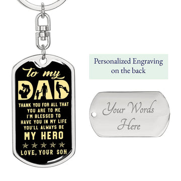 litzzy To my Dad Father's Day Gift from Son - Dog Tag Pendant Keychain Jewelry Dog Tag with Swivel Keychain (Steel) Yes 