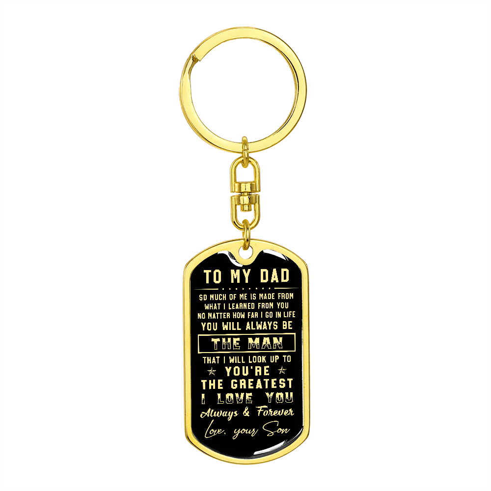litzzy To my Dad - Father's Day Gift from Son - Graphic Dog Tag Keychain Jewelry Dog Tag with Swivel Keychain (Gold) No 