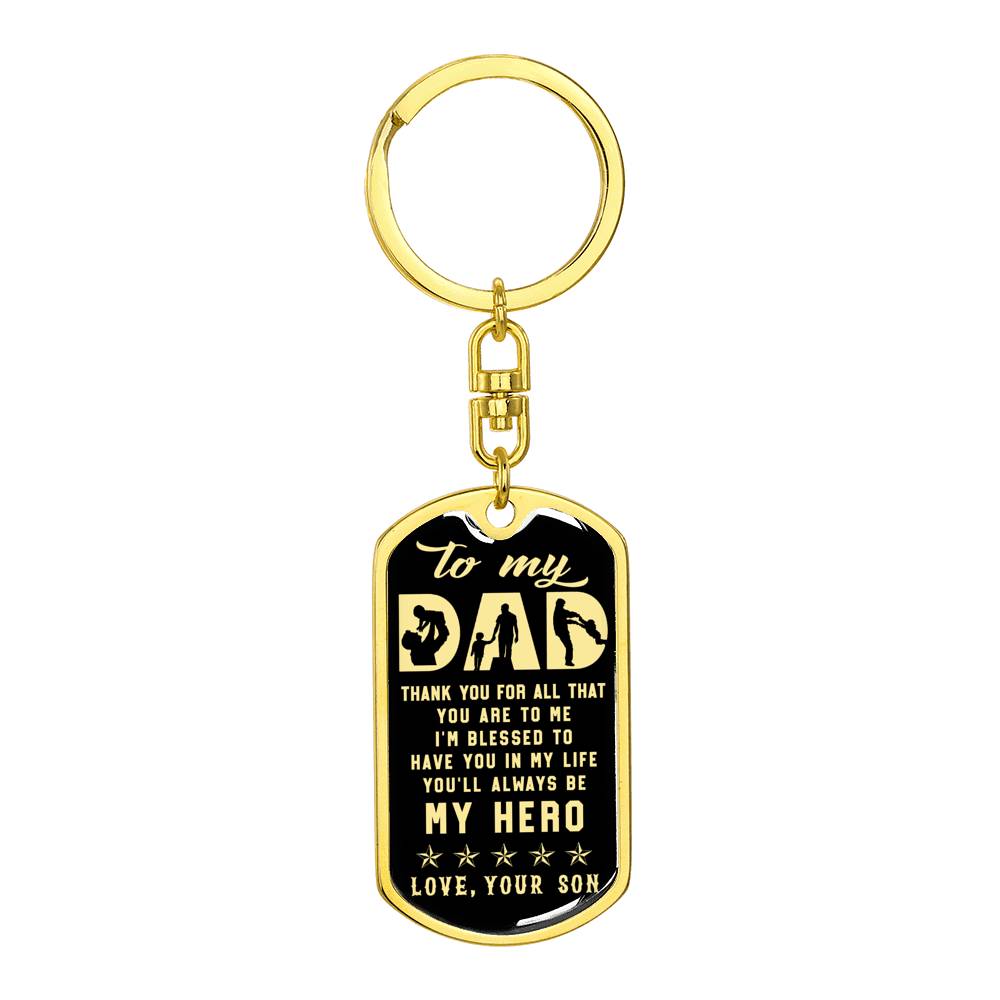 litzzy To my Dad Father's Day Gift from Son - Dog Tag Pendant Keychain Jewelry Dog Tag with Swivel Keychain (Gold) No 