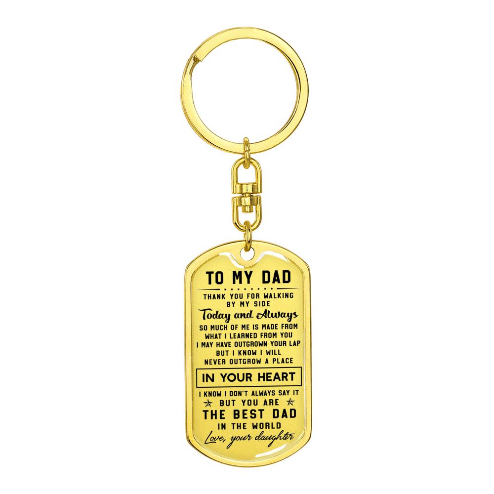 litzzy To my Dad Thank you for walking by my side - Dog Tag Pendant Keychain Jewelry Dog Tag with Swivel Keychain (Gold) No 