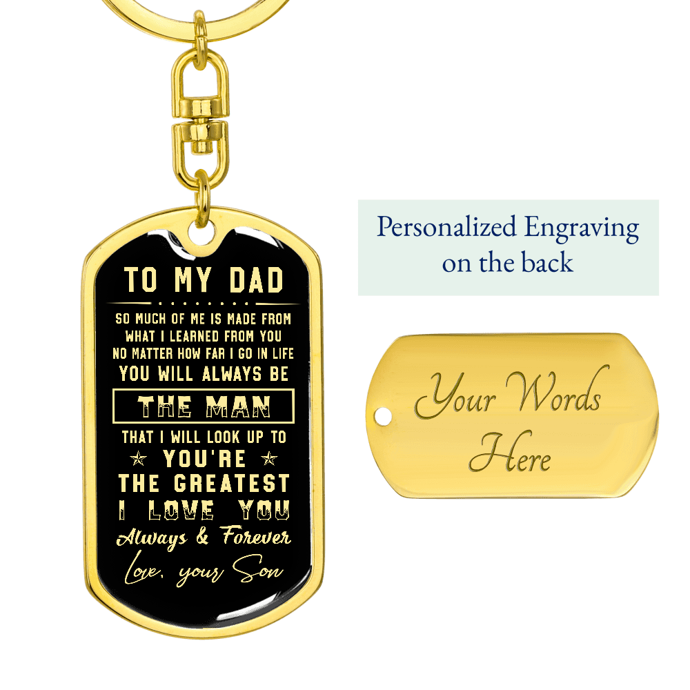 litzzy To my Dad - Father's Day Gift from Son - Graphic Dog Tag Keychain Jewelry Dog Tag with Swivel Keychain (Gold) Yes 