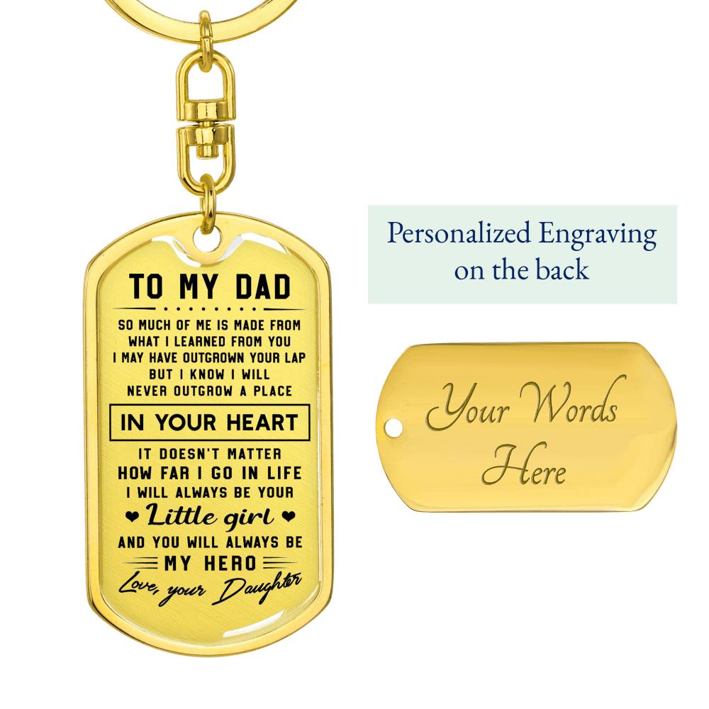 litzzy To my Dad Gift I will always be your little girl - Dog Tag Pendant Keychain Jewelry Dog Tag with Swivel Keychain (Gold) Yes 