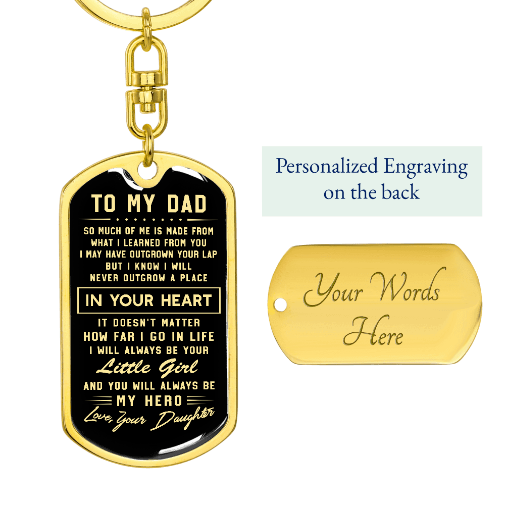 litzzy To My Dad - I Will Always Be Your Little Girl - Graphic Dog Tag Keychain Jewelry Dog Tag with Swivel Keychain (Gold) Yes 