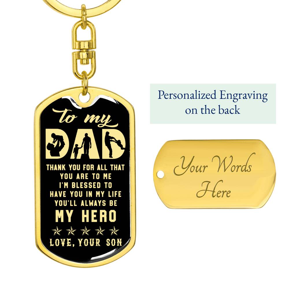 litzzy To my Dad Father's Day Gift from Son - Dog Tag Pendant Keychain Jewelry Dog Tag with Swivel Keychain (Gold) Yes 