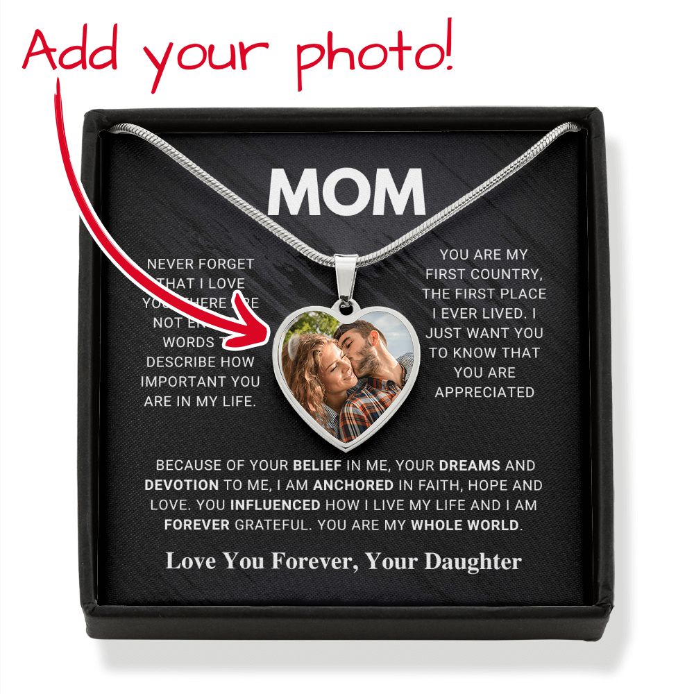litzzy Mom - Whole World - Photo Heart Pendant Necklace Gift Jewelry Luxury Necklace (.316 Surgical Steel) No 