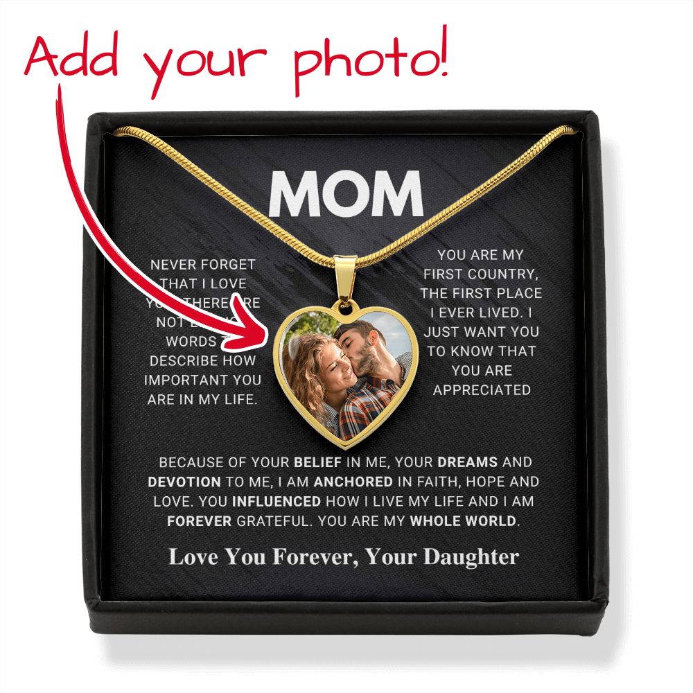 litzzy Mom - Whole World - Photo Heart Pendant Necklace Gift Jewelry Luxury Necklace (18k Yellow Gold Finish) No 