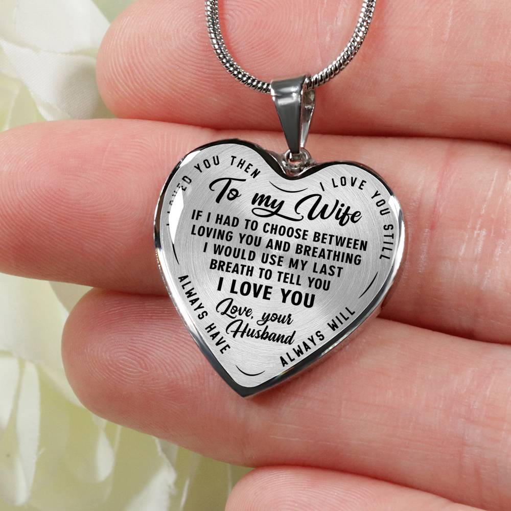litzzy To my Wife - Last Breath - Heart Luxury Necklace - Necklace Gift For Her, Wife, Girlfriend, Anniversary, Wedding, Valentine, Birthday with Message Card Jewelry   