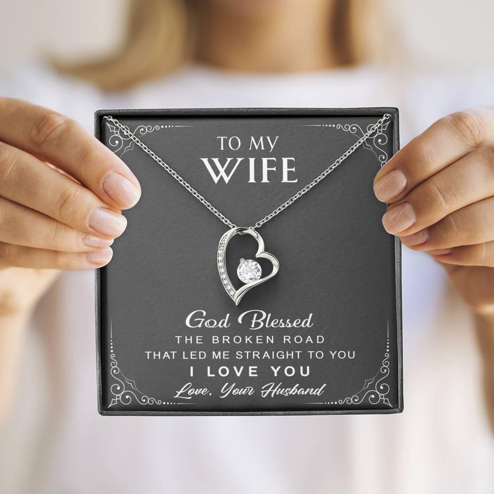 litzzy To My Wife - Broken Road - Forever Love Necklace - Necklace Gift For Her, Wife, Girlfriend, Anniversary, Wedding, Valentine, Birthday with Message Card Jewelry Standard Box  