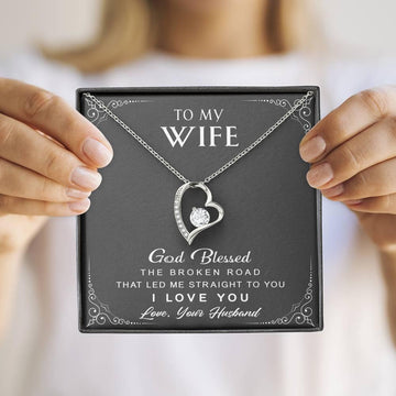 litzzy To My Wife - Broken Road - Forever Love Necklace - Necklace Gift For Her, Wife, Girlfriend, Anniversary, Wedding, Valentine, Birthday with Message Card Jewelry Standard Box  