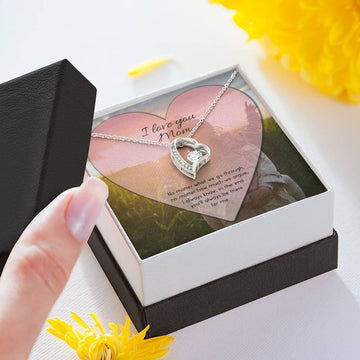 litzzy Litzzy Forever Love Necklace To my Mom, To Mom No Matter What  (14K White Gold) Mothers Day Jewelry, Necklace gifts set from Son, Daughter Jewelry   