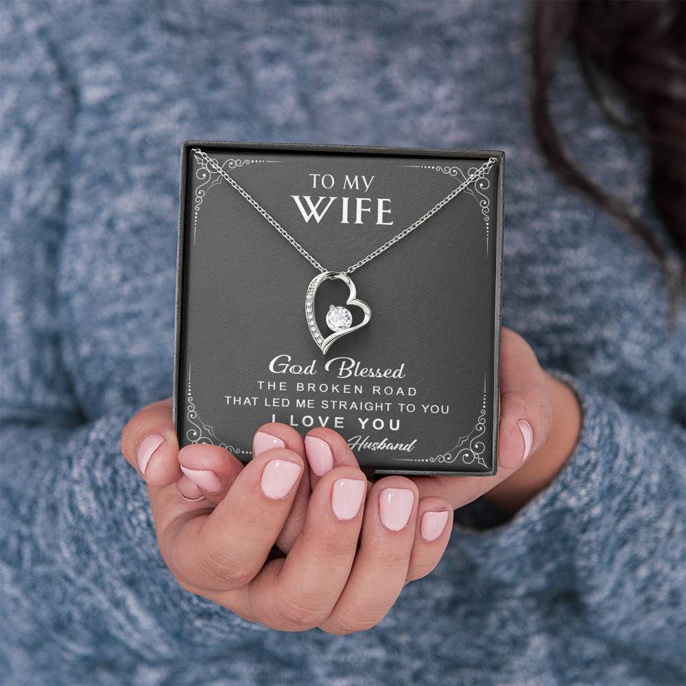litzzy To My Wife - Broken Road - Forever Love Necklace - Necklace Gift For Her, Wife, Girlfriend, Anniversary, Wedding, Valentine, Birthday with Message Card Jewelry   