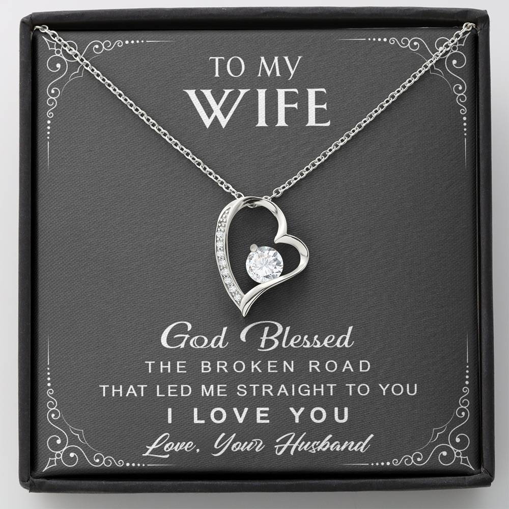 litzzy To My Wife - Broken Road - Forever Love Necklace - Necklace Gift For Her, Wife, Girlfriend, Anniversary, Wedding, Valentine, Birthday with Message Card Jewelry   
