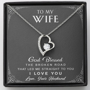 litzzy To My Wife - Broken Road - Forever Love Necklace - Necklace Gift For Her, Wife, Girlfriend, Anniversary, Wedding, Valentine, Birthday with Message Card Jewelry   