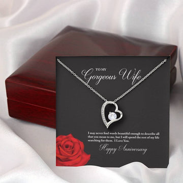 litzzy To My Gorgeous Wife Forever Love Necklace - Valentines Day Custom Made Romantic Gift For My Best Wife Ever Jewelry Mahogany Style Luxury Box  