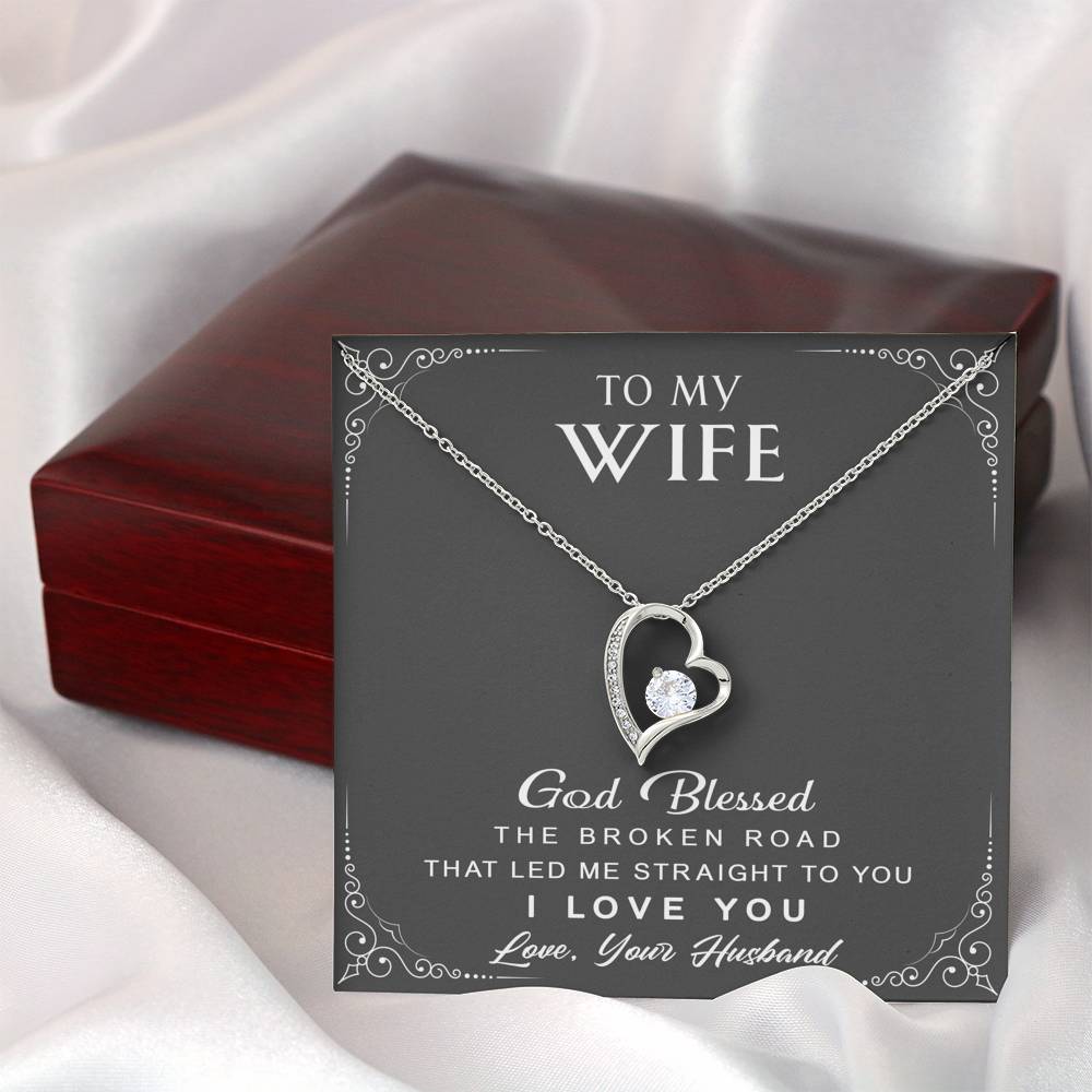 litzzy To My Wife - Broken Road - Forever Love Necklace - Necklace Gift For Her, Wife, Girlfriend, Anniversary, Wedding, Valentine, Birthday with Message Card Jewelry   