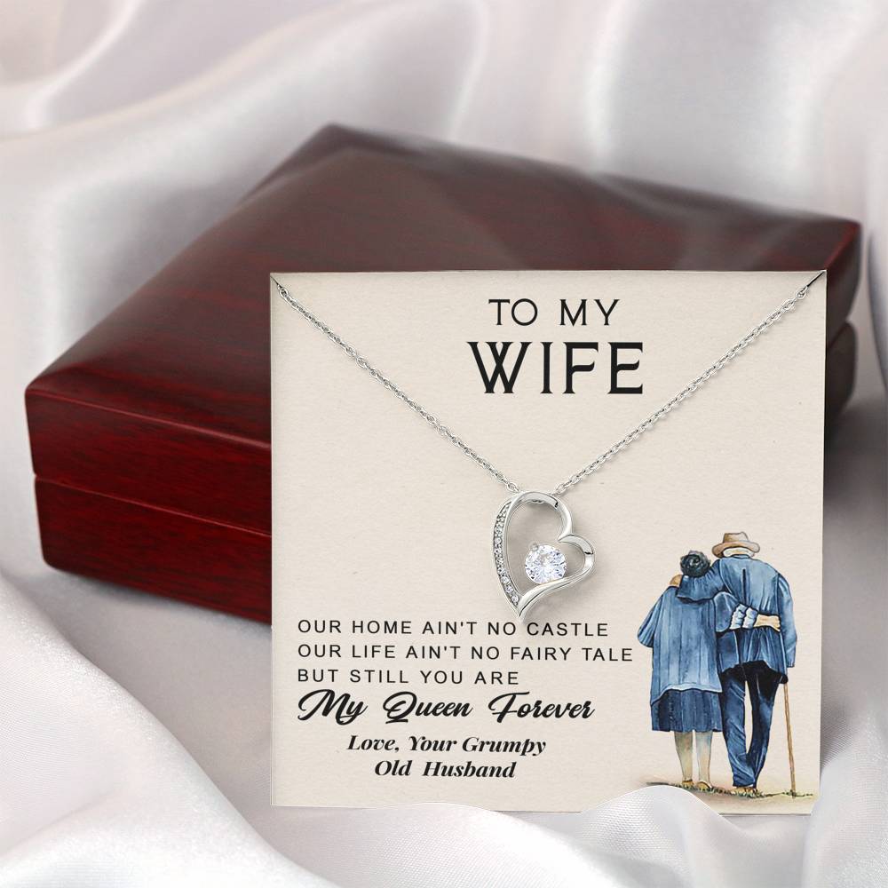 litzzy To My Wife - You Are My Queen Forever - Necklace Gift For Her, Wife, Girlfriend, Anniversary, Wedding, Valentine, Birthday with Message Card Jewelry Mahogany Style Luxury Box  
