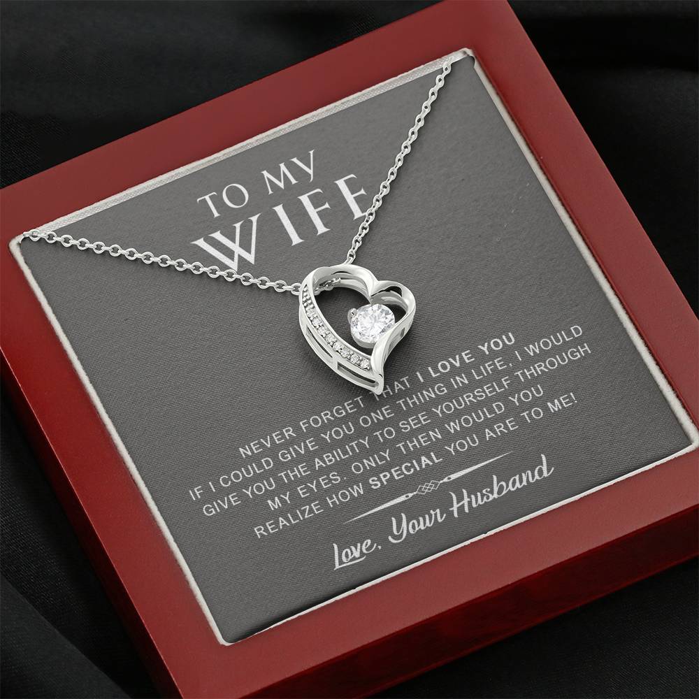 litzzy To My Wife - Never Forget That I Love You - Anniversary, Birthday, Mother's Day Gift - Forever Love Necklace - Necklace Gift For Her, Wife, Girlfriend, Anniversary, Wedding, Valentine, Birthday with Message Card Jewelry Mahogany Style Luxury Box  