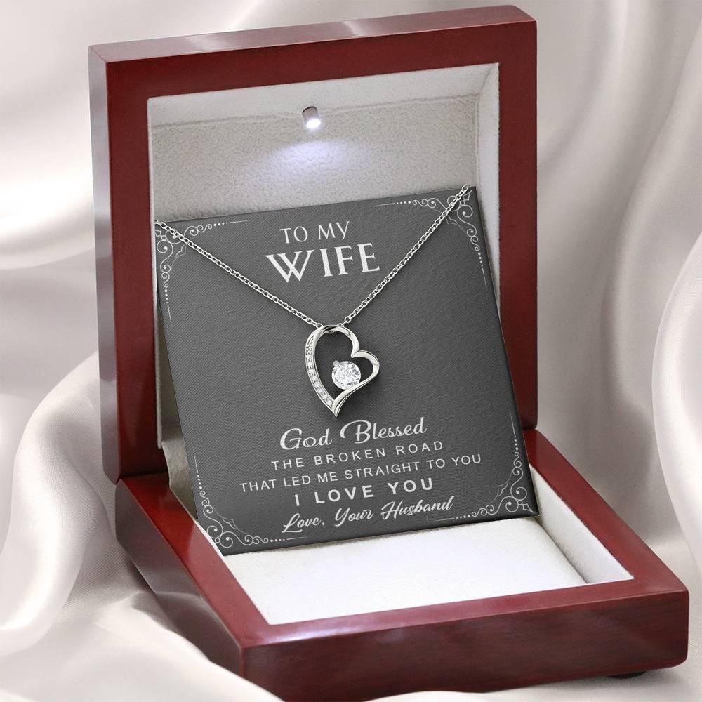 litzzy To My Wife - Broken Road - Forever Love Necklace - Necklace Gift For Her, Wife, Girlfriend, Anniversary, Wedding, Valentine, Birthday with Message Card Jewelry Mahogany Style Luxury Box  