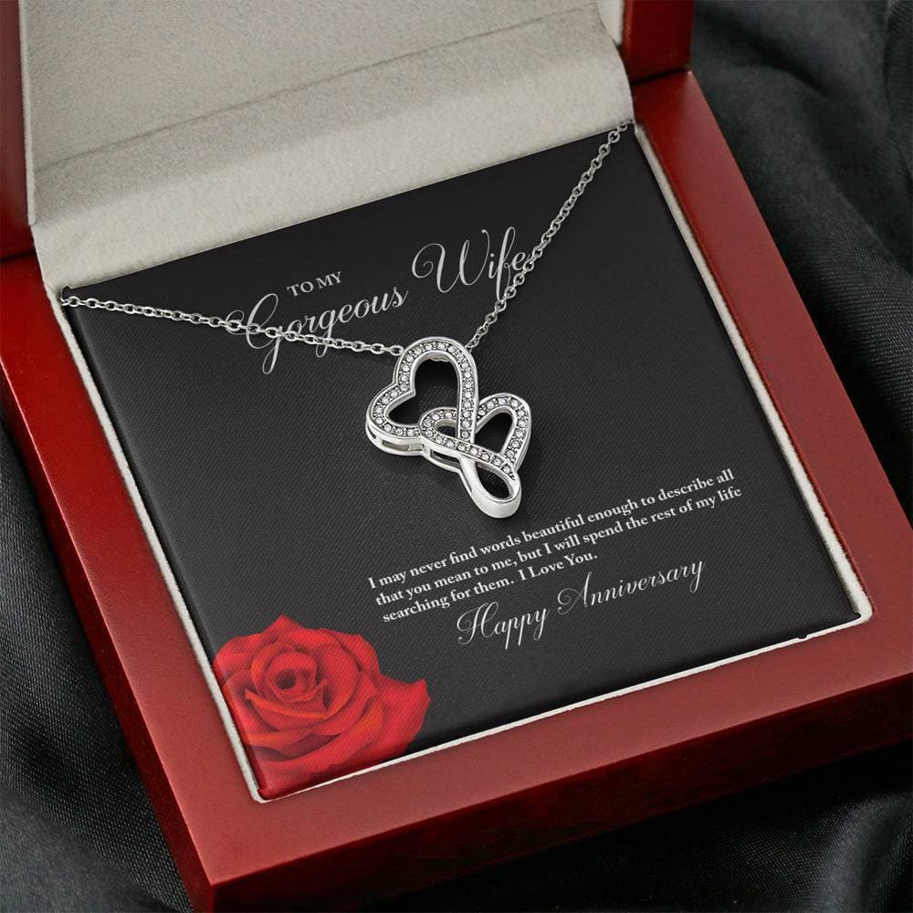 litzzy To My Gorgeous Wife Happy Anniversary Double Hearts Necklace - Gifts For Wife Necklace Valentines Day Custom Made Romantic Gift For My Best Wife Ever Jewelry   