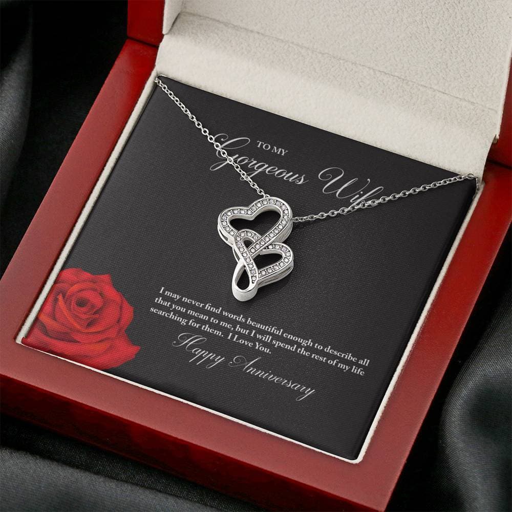 litzzy To My Gorgeous Wife Happy Anniversary Double Hearts Necklace - Gifts For Wife Necklace Valentines Day Custom Made Romantic Gift For My Best Wife Ever Jewelry   