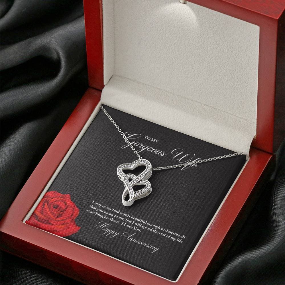 litzzy To My Gorgeous Wife Happy Anniversary Double Hearts Necklace - Gifts For Wife Necklace Valentines Day Custom Made Romantic Gift For My Best Wife Ever Jewelry   