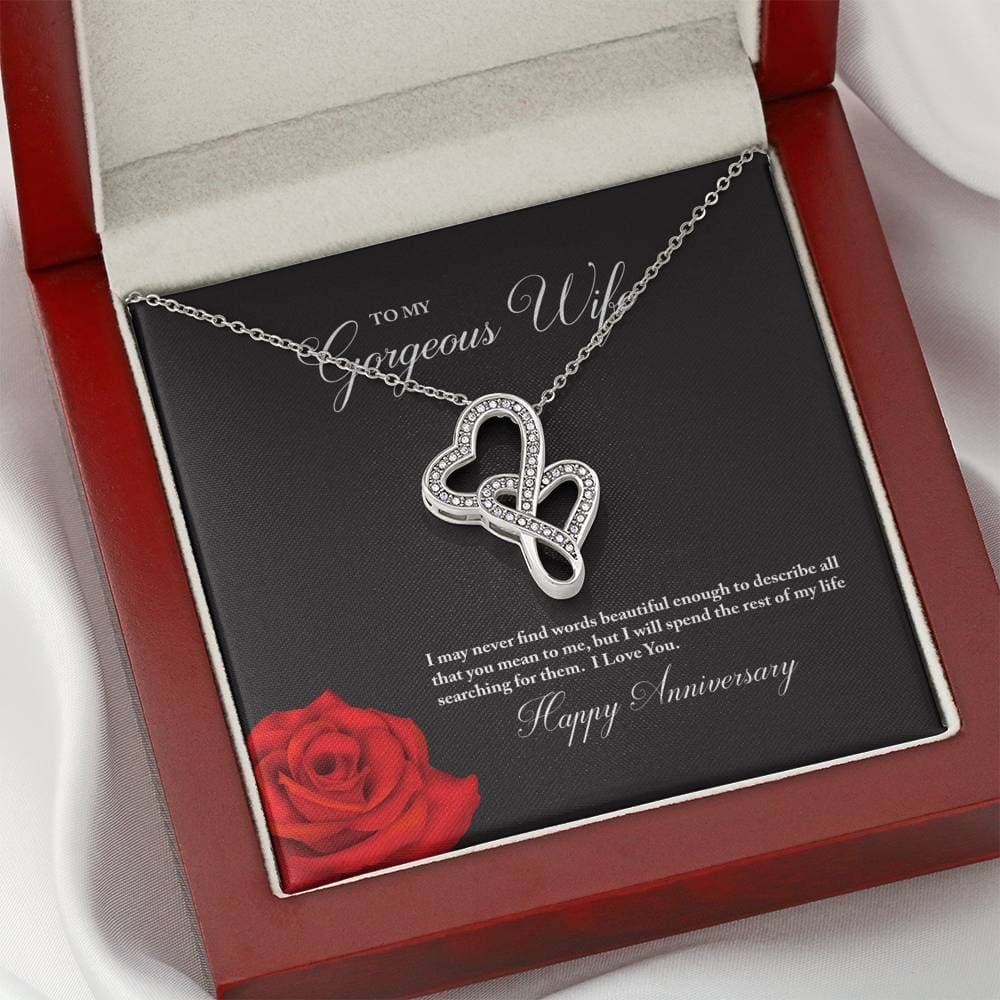 litzzy To My Gorgeous Wife Happy Anniversary Double Hearts Necklace - Gifts For Wife Necklace Valentines Day Custom Made Romantic Gift For My Best Wife Ever Jewelry   