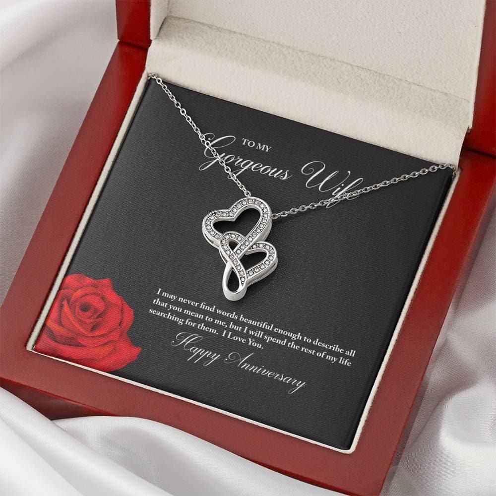 litzzy To My Gorgeous Wife Happy Anniversary Double Hearts Necklace - Gifts For Wife Necklace Valentines Day Custom Made Romantic Gift For My Best Wife Ever Jewelry Mahogany Style Luxury Box  
