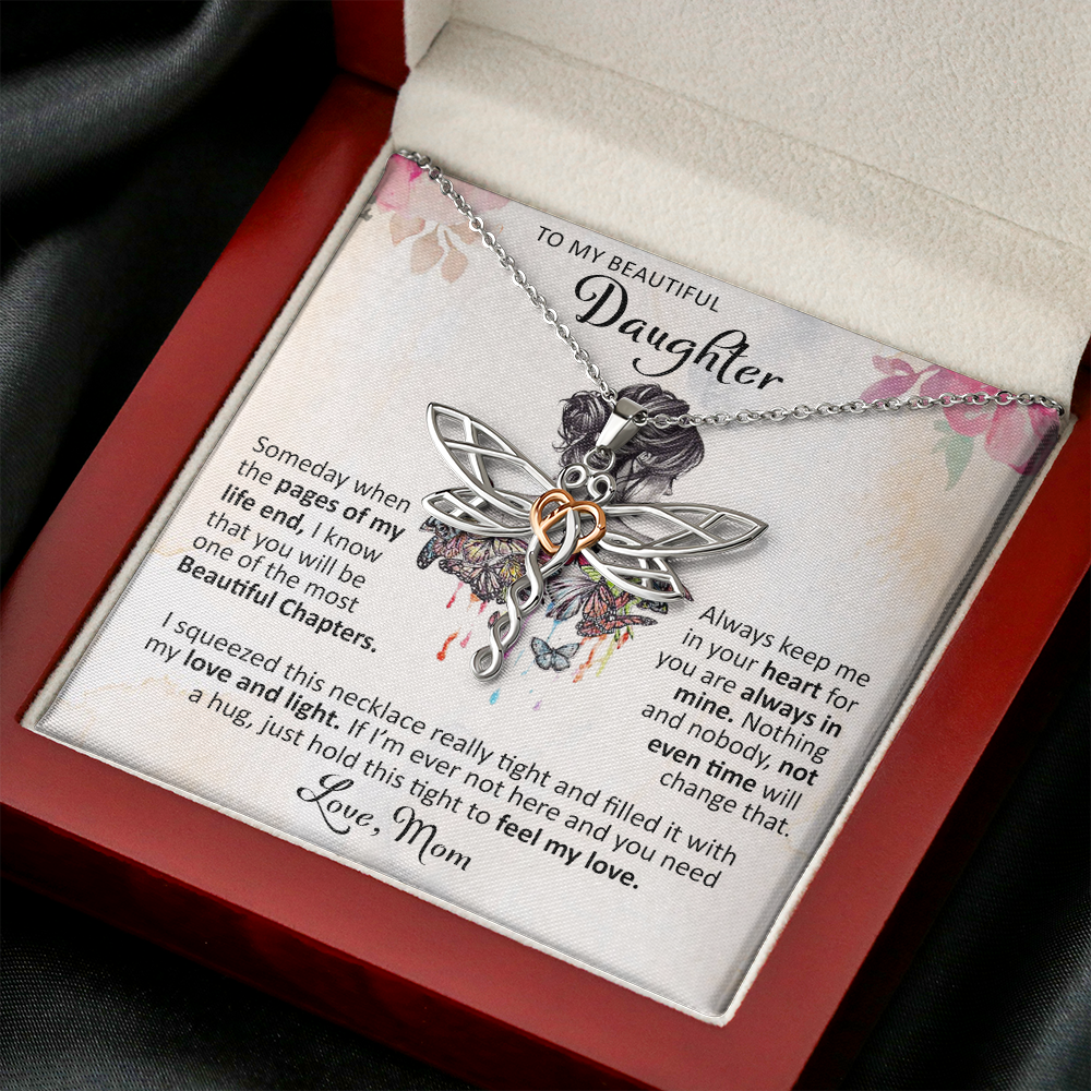 litzzy To My Beautiful Daughter - Someday When The Pages - Dragonfly Necklace jewelry Mahogany Style Luxury Box  