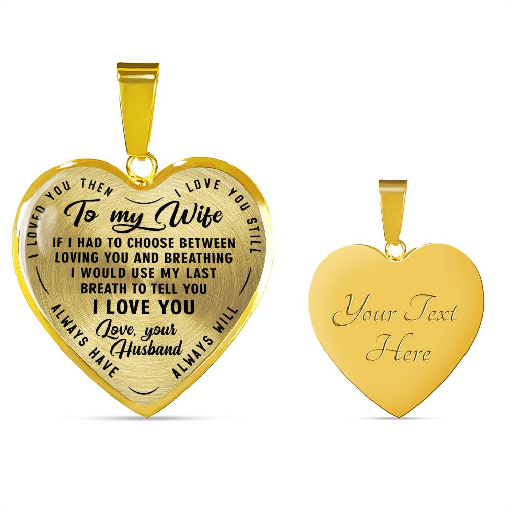 litzzy To my Wife - Last Breath - Heart Luxury Necklace - Necklace Gift For Her, Wife, Girlfriend, Anniversary, Wedding, Valentine, Birthday with Message Card Jewelry Luxury Necklace (Gold) Yes 