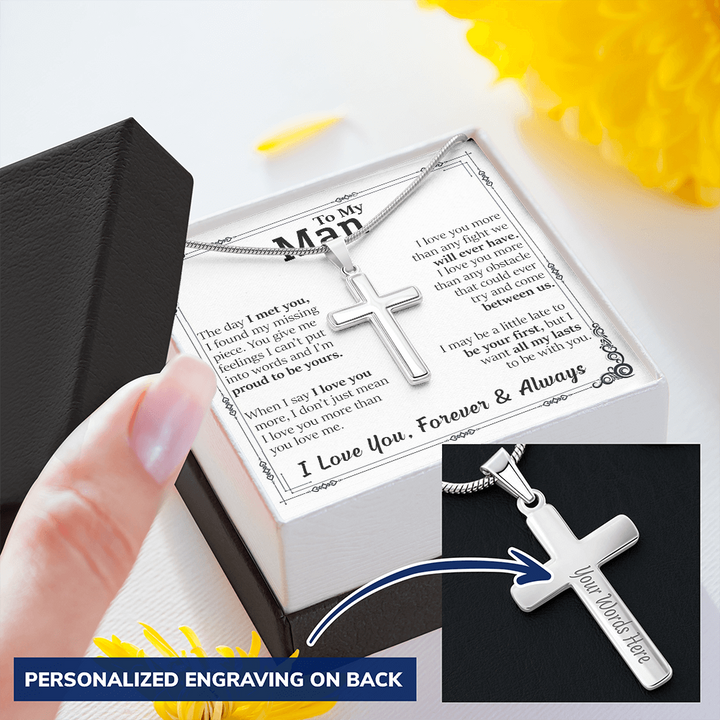litzzy To My Man - The Day I Met You - Personalized Cross Necklace - To My Husband, Gift For Husband Jewelry   
