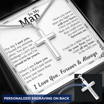litzzy To My Man - The Day I Met You - Personalized Cross Necklace - To My Husband, Gift For Husband Jewelry   