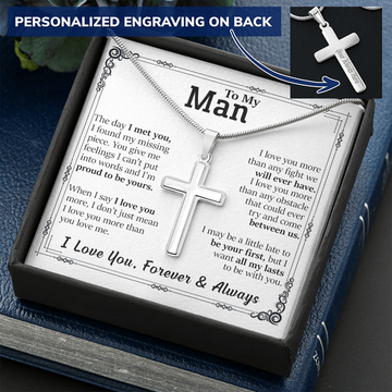 litzzy To My Man - The Day I Met You - Personalized Cross Necklace - To My Husband, Gift For Husband Jewelry Two Toned Box  