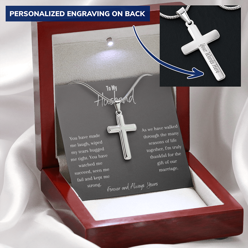 litzzy Gift for Husband - Cross Necklace for Husband - Anniversary Gift for Husband - Husband Birthday Gift - Christmas Gift - Gift for Him Jewelry Mahogany Style Luxury Box (w/LED)  