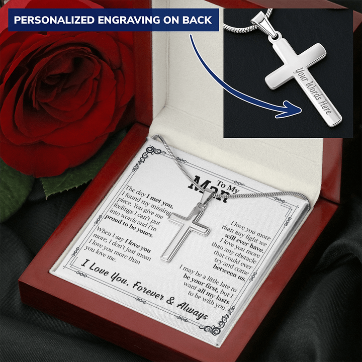 litzzy To My Man - The Day I Met You - Personalized Cross Necklace - To My Husband, Gift For Husband Jewelry   