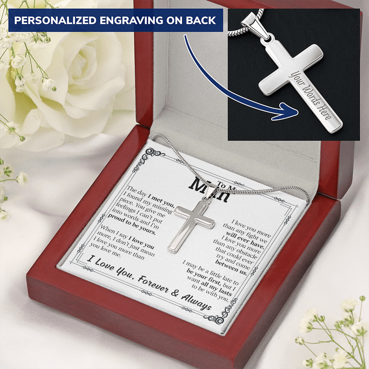 litzzy To My Man - The Day I Met You - Personalized Cross Necklace - To My Husband, Gift For Husband Jewelry   